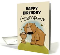 a happy birthday card with an image of a bear and its baby