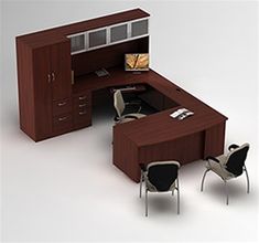 an office cubicle with two desks and chairs