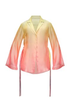 Andrea Iyamah - Bata Satin Shirt - Multi - M - Only At Moda Operandi Nigerian Fashion Designers, Andrea Iyamah, Solid And Striped, Flare Long Sleeve, Nigerian Styles, White Accessories, Fashion 2024, Satin Shirt, Fabric Belt