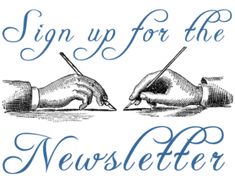 a sign up for the news letter with two hands writing on paper and holding a pen