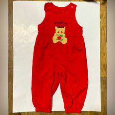 Size 24m Vintage Nwt Red Jumpsuit With Teddy Bear. Button Leg Closure Cute Red Cotton Jumpsuit/romper, Cute Red Cotton Jumpsuit And Rompers, Red Cotton Jumpsuit For Playtime, Cute Red Cotton Onesie, Playful Red Onesie For Playwear, Red Cotton Onesie For Playwear, Vintage Oshkosh, Toddler Overalls, Denim Overalls Shorts