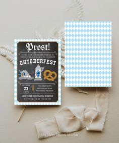 a blue and white checkered paper with some pretzels next to it