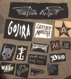 Patch Flannel Punk, Patch Bag Punk, Punk Band Patches Diy, Goth Pins Diy, Diy Goth Patches, Patches For Pants, Battle Jacket Diy Punk Patches, Backpack Patches Ideas, How To Make Patches Punk