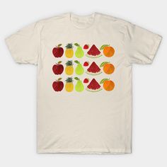 Illustration and pattern of summer fruits, yummy! -- Choose from our vast selection of Crewneck and V-Neck T-Shirts to match with your favorite design to make the perfect custom graphic T-Shirt. Pick your favorite: Classic, Relaxed Fit, V-Neck, Tri-Blend, Dolman Extra Soft Tri-Blend, Slouchy V-Neck, Slouchy, Premium, Heavyweight, Curvy, Ringer, and Curvy V-Neck. Customize your color! For men and women. Summer Multicolor Printed T-shirt, Cute Graphic Design Tops For Summer, Multicolor Print Summer T-shirt, Retro Multicolor Print Summer T-shirt, Multicolor Printed T-shirt For Summer, Trendy Multicolor Print T-shirt For Summer, Summer Graphic Tee With Multicolor Print, Cute Summer T-shirt With Graphic Design, Cute Summer Graphic T-shirt