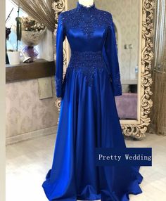 Royal Blue Formal Occasion Dresses Long Sleeves Evening Fitted Royal Blue Satin Gown, Royal Long Sleeve Fitted Dresses, Blue Fitted Satin Gown, Royal Fitted Dress For Banquet, Royal Blue Fitted Satin Dress, Fitted Royal Blue Evening Dress For Banquet, Fitted Royal Blue Satin Dress, Fitted Blue Satin Evening Dress, Blue Fitted Full-length Dress