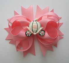 A perfect hair bow for your princess.  It measures approx. 4 inches.  It is on a covered alligator clip. Disney Ribbon Bows, Bow Making Tutorials, Stacked Hair Bow, Cute Adjustable Pink Bow Hair Accessories, Princess Hair Bows, Princess Carriage, Pink Glitter Hair Bow, Cute Pink Bow Hair Accessories Adjustable, Princess Hairstyles