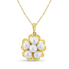 Product Summary Main Stone: Freshwater Pearls Pearl Size: 5mm Metal: 14k Yellow Gold Dimensions: 26mm X 17mm Weight: 3 Grams Yellow Flower Shaped Jewelry For Anniversary, Yellow Flower-shaped Jewelry For Anniversary, Yellow Flower-shaped Formal Jewelry, Formal Yellow Flower-shaped Jewelry, Yellow Flower Shaped Jewelry For Formal Occasions, Luxury Yellow Flower Shaped Jewelry, Luxury Yellow Flower-shaped Jewelry, Elegant Yellow Jewelry With Flower Charm, Formal Flower-shaped Pearl Pendant Jewelry