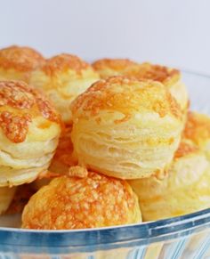 small pastries in a glass bowl on a table