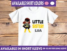 "Featuring an adorable super hero themes Big Sister Shirt. The shirt says \"Big Sister\" along with the child's name. The name is optional and would go where you see the name zarah.  If you want a different superhero character in place of the one shown feel free to message me before ordering to make sure I have the clip art of the character you want.  HOW TO ORDER : Simply put this information into the \"Notes to Seller\" box or copy and paste it. 1.. Name for personalization (optional) 2. Phone Little Sister Shirts, Superhero Shirts, Super Hero Theme, Newborn Bodysuit, Big Brother Shirt, Superhero Shirt, Sister Shirt, Big Bear Lake, Brother Shirts