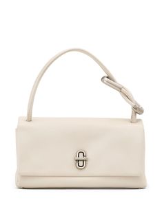 ivory white leather silver-tone hardware foldover top turn-clasp fastening single top handle logo stamp to the rear main compartment internal zip-fastening pocket Chanel 2, Marc Jacobs Bag, Iconic Bags, Demi Fine Jewelry, Leather Silver, Logo Stamp, Fine Earrings, Ballet Flat Shoes, Ivory White