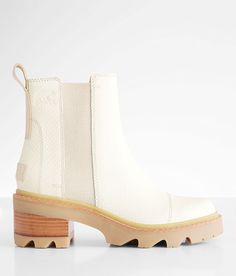 Sorel Joan Now™ Leather Chelsea Boot - Cream US 9, Women's Bleachedceramicgum Waterproof snake print leather pull-on bootie Lightly cushioned footbed Molded rubber scalloped outsole 5 1/2 shaft 2 1/2 heel. Due to the nature of leather/suede, small variances of color in the skin may occur, this is in no way considered a defect. These are inherent characteristics of leather/suede and will enhance the individual look of your garment.. Leather upper. Textile lining. Rubber outsole. Boot Care: Wiping Leather Chelsea Boots Women, Sorel Wedge Boots, Sorel Joan, Boho Boots, Chestnut Leather, Lug Sole Boots, Chelsea Boots Women, Pull On Boots, Leather Chelsea Boots