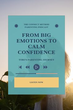 a woman standing in the middle of a field with text that reads from big emotions to calm