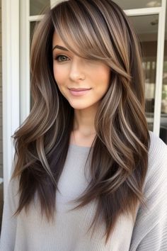 Medium Length Haircut For Fine Hair 2024, Hair Styles For Long Fine Hair, Professional Long Hairstyles For Work, Medium Long Length Hair With Layers, Side Part Bangs Long Hair, Feathered Hairstyles Long, Women’s Hair Cuts, Hairstyles For Long Fine Hair, Long Hairstyles For Fine Hair