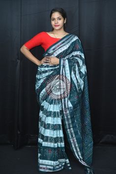 Weaver communities of Maniabandha and Nuapatana of Odisha traditionally weave this kind of saree. Common motifs are star, temple, conch, rudraksh, fish, chakra, lotus etc. The inspiration of all its designs comes from nature. It is the best of single ikat; one of warp and weft is tied and dyed prior to weaving. The borders and the pallas have tremendous variety and each one of them is attractive and praiseworthy. Specification:  Occasion: Festive Wear Fabric: Khandua Cotton Primary Color: White Traditional Green Ikat Print Saree, Green Ikat Print Dupatta Traditional Drape, Green Ikat Print Dupatta, Green Ikat Print Dupatta For Festivals, Traditional Ikat Print Pre-draped Saree For Festivals, Green Ikat Print Dupatta For Diwali, Unstitched Ikat Print Traditional Wear For Festivals, Traditional Pre-draped Saree With Weaving For Festivals, Traditional Unstitched Saree With Ikat Print