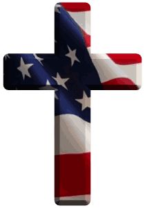 a cross with the american flag painted on it's front and back sides is shown