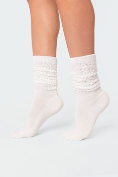 Slouchy Scrunch Socks – edikted Scrunch Socks Outfit, Slouch Socks Outfit, Cute Socks Aesthetic, Fendi Socks, Scrunch Socks, Socks Aesthetic, Frill Mini Dress, Clothes Wishlist, Ruffled Socks