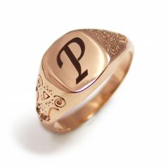 Bring a little bling with this unique square shaped custom signet ring in sterling silver and your choice of monogram letter made especially for you.  #jonjonjewel #signetring #letterring #initialring Personalized Gold Rings, Monogram Ring Gold, Gold Grill, Ring Initial, Pinky Signet Ring, Custom Signet Ring, Rose Gold Initial, Ornamental Design, Turquoise Gold Ring