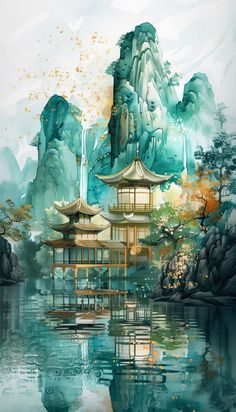 md Zen Design Graphic, Vietnam Painting, Chinese Drawings, Asian Landscape, Android Wallpaper Art, Color Wallpaper Iphone