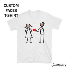 Faces T-shirt - Valentine's T-shirt - Valentine - Custom Face - Selfie T-shirt - Funny T-shirt - Custom T-shirt - Funny Gift - Personalized Simply the funniest gift you can give your valentines. STEPS TO ORDER - 1. PLACE YOUR ORDER (no need to ask for customization) 2. Upload the image you want, make sure it's high quality! Please have the picture of the person facing forward and have it be high resolution. 3. We will design your item and send you the proof for approval, we will NOT print withou White Funny T-shirt With Text, Funny Short Sleeve Shirt With Custom Print, Unisex Customizable White T-shirt, Funny Custom Print Short Sleeve Shirt, Fun Short Sleeve Shirt For Gift, Fun White T-shirt As A Gift, Unisex White T-shirt As A Gift, Funny White Print Crew Neck T-shirt, White Funny T-shirt