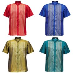 "\" Asian shirt for men, khmer clothes , khmer dress, Thai dress, Lao dress. Before place the order, kindly please contact me via convo to confirm design and size availability before\" Thank You :) - This is Asian traditional dress is made from synthetic silk for top. - Standard size Max Chest on shirt is 48 inches, Pants waist 45 inches - Plus size are available fee charge for plus size $10 Item not include shawl, jewelry, or pants Note: - Each item may have very slight variances and imperfecti Khmer Traditional Clothes Men, Traditional Short Sleeve Festive Shirt, Traditional Festive Short Sleeve Shirt, Traditional Short Sleeve Festive Kurta, Short Sleeve Traditional Wear For Eid, Fitted Traditional Kurta With Short Sleeves, Lao Clothing, Lao Dress, Laos Clothing