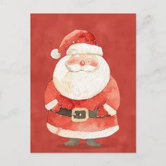 a painting of santa claus on a red background