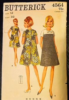 Retro dress pattern in size 12. Fits bust 32. Pattern is complete.  Has been cut off for shorter version.  Has back zipper closing.  Envelope has slight wear. Tent Dresses Pattern, Back Zipper Dress, Patron Vintage, Yoke Dress, Vintage Dress Patterns, Zipper Dress, Mccalls Sewing Patterns, Easy To Sew, Tent Dress