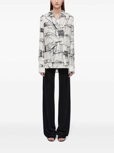 Ferragamo graphic-print Silk Shirt - Farfetch Printed Silk Shirt, Yoko London, City Dress, Twill Weave, Summer Beach Wear, Silk Twill, Lady Dior, Silk Shirt, Black Silk