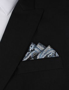 Paisley Blue Oxygen Three Point Pocket Square | OTAA.COM Luxury Men's Suits With Pocket Square, Luxury Suits With Pocket Square, Luxury Elegant Suit With Pocket Square, Luxury Tailored Suits With Pocket Square, Luxury Tailored Suit With Pocket Square, Luxury Classic Pocket Square For Business, Luxury Elegant Pocket Square For Business, Luxury Men's Pocket Square For Business, Luxury Elegant Wedding Pocket Square