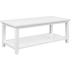 a white coffee table with shelves underneath it