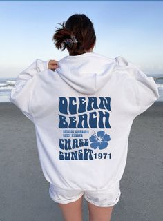 White Tops For Streetwear During Beach Season, Blue Hooded Tops For Beach, Blue Hooded Top For Beach, Blue Hooded Tops For The Beach, Blue Hooded Beach Tops, Cotton Hooded Top For Vacation, Hooded Cotton Top For Vacation, Summer Letter Print Hoodie Sweatshirt, Summer Casual Hoodie With Letter Print