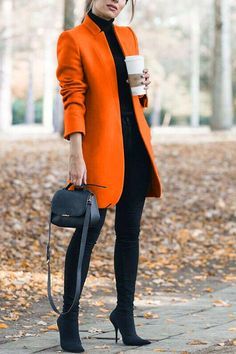 Elegant Fall Outfits, Orange Coat, Straight Clothes, Elegant Coats, Stylish Coat, Elegant Fall, Collar Coat, Winter Mode, Collared Coat