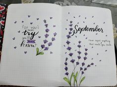 an open notebook with purple flowers and words written on the pages that read, it's you try your best friend