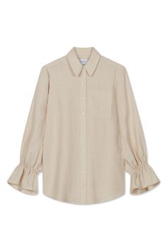 Our natural floaty linen shirt is made of 100% washed linen. The shirt features an oversized collar, front chest pocket, button stand with mother of pearl buttons and oversized smocked cuffs. Tailored Coat, Shirt Cuff, Shirt Detail, Poplin Shirt, Mother Of Pearl Buttons, Oversized Shirt, Cotton Poplin, Natural Linen, Linen Shirt