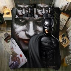 the dark knight batman bedding set is shown in this image, it looks like they are