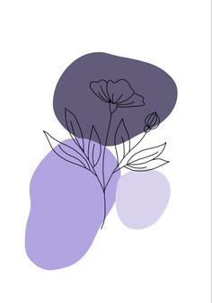 an abstract drawing of flowers and leaves on a white background with purple hues in the bottom right corner