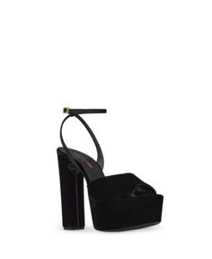 Saint Laurent Jodie Platform Sandals in Velvet Luxury Open Toe Platform Sandals, Designer Platform Sandals With Ankle Strap, Designer Ankle Strap Platform Sandals, Luxury Platform Sandals With Open Heel, Designer Platform Sandals For Evening, Luxury Open Heel Platform Sandals, Luxury Evening Platform Sandals, Luxury Evening Sandals With Platform, Velvet Shoes