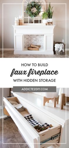 how to build a faux fireplace with hidden storage