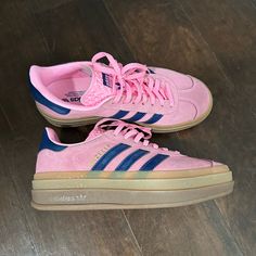 Adidas Gazelle Bold 'Pink Glow Gum' Women’s Size 6 Great Used Condition!! Only Worn Twice Pink High-top Sneakers With Translucent Outsole, Pink Sneakers With Contrast Sole For Spring, Spring Pink Sneakers With Contrast Sole, Adidas Pink High-top Sneakers, Pink Adidas High-top Sneakers, Pink High-top Adidas Sneakers, Adidas Sneakers With Gum Sole, Pink Adidas Sneakers With Boost Midsole, Pink Sneakers With Cushioned Footbed And Round Toe