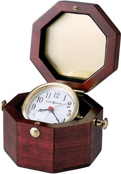 a wooden box with a clock in it and an award plaque on the lid that says, in appreciation of your dedication and work