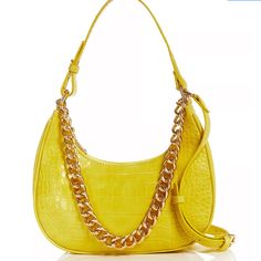 Aqua Handbag In Yellow Can Be Worn On The Shoulder Or As A Crossbody Bag. Tags Attached And In Its Original Packaging. Trendy Yellow Hobo Bag With Adjustable Strap, Satchel Bag With Chain Strap For Errands, Trendy Crossbody Baguette Bag For Errands, Trendy Bags With Chain Strap For Everyday Use, Chic Bags With Chain Strap For Errands, Trendy Bags With Chain Strap For Errands, Trendy Yellow Hobo Bag With Removable Pouch, Tote Bag With Chain Strap For Errands, Chain Strap Tote Bag For Errands