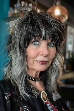 Wispy Shag Haircut, Platinum Streaks, Wispy Shag, Highlights For Women, Shag Haircuts For Women, Shag Layered Hairstyles, Best Curly Haircuts, Rocker Hair