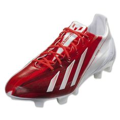 the adidas soccer shoe is red and white