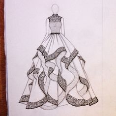 a drawing of a dress made out of ribbon