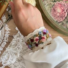 Handmade Embroidered bracelet If u have any question, pleas send me message Fabric Cuff Bracelet, Embroidered Bracelet, Lace Bracelet, Floral Bracelet, Fabric Cuff, Beautiful Embroidery, Bohemian Jewelry, Adjustable Bracelet, Bracelet Gift