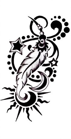 a black and white drawing of a fish with stars on it's back side