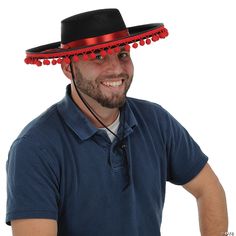 Add a little flair to your Spanish themed costume! Each of these hats is made of plastic backed felt, has a red band and red pom pom trim around the bottom. One size fits most. Cheap Red Hats For Fan Merchandise, Mens Felt Hat, Spanish Hat, Hat Halloween Costume, Black Hats, Felt Hats, Halloween Costume Accessories, Pom Pom Trim, Red Band