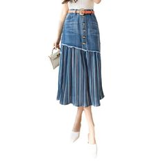 Introducing the 2023 Spring-Summer Collection's pleated women's denim skirt ââ‚?a stylish and conventional piece for the couture trendsetter!Why This 20th-century-Inspired Skirt Is A Must-HaveThis mid wash denim skirt is patterned for the woman who loves to express her fashion sense with bold yet classic trend. It features a high-waisted cut that accentuates your curves and pleats at the waistline that adds a subtle but powerful flourish. To complete the look. this skirt is finished with a butto Non-stretch Denim Skirt For Summer, High Waist Denim Blue Skirt For Spring, Summer Non-stretch Denim Skirt, Fitted Knee-length Denim Skirt For Summer, Summer Denim Knee-length Skirt, Non-stretch Medium Wash Skirt For Summer, Spring Denim Knee-length Skirt, Denim Blue Skirt For Summer, Knee-length Blue Denim Skirt For Summer