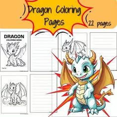 the dragon coloring pages are lined up and ready to be used for children's books