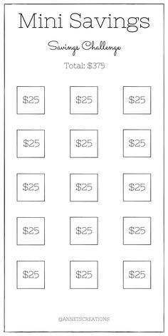 a printable worksheet for the mini savings challenge, which includes $ 25 and $