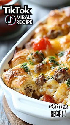 a casserole dish with meat and vegetables in it